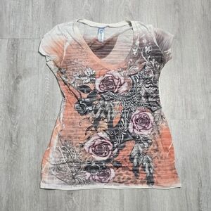 Y2K M.Fasis by California Blue Rhinestone Cross V-Neck Women's Top